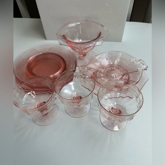 Various Vintage Pink Depression Glass Collection Plates, Dish, Serving Items - Picture 7 of 15